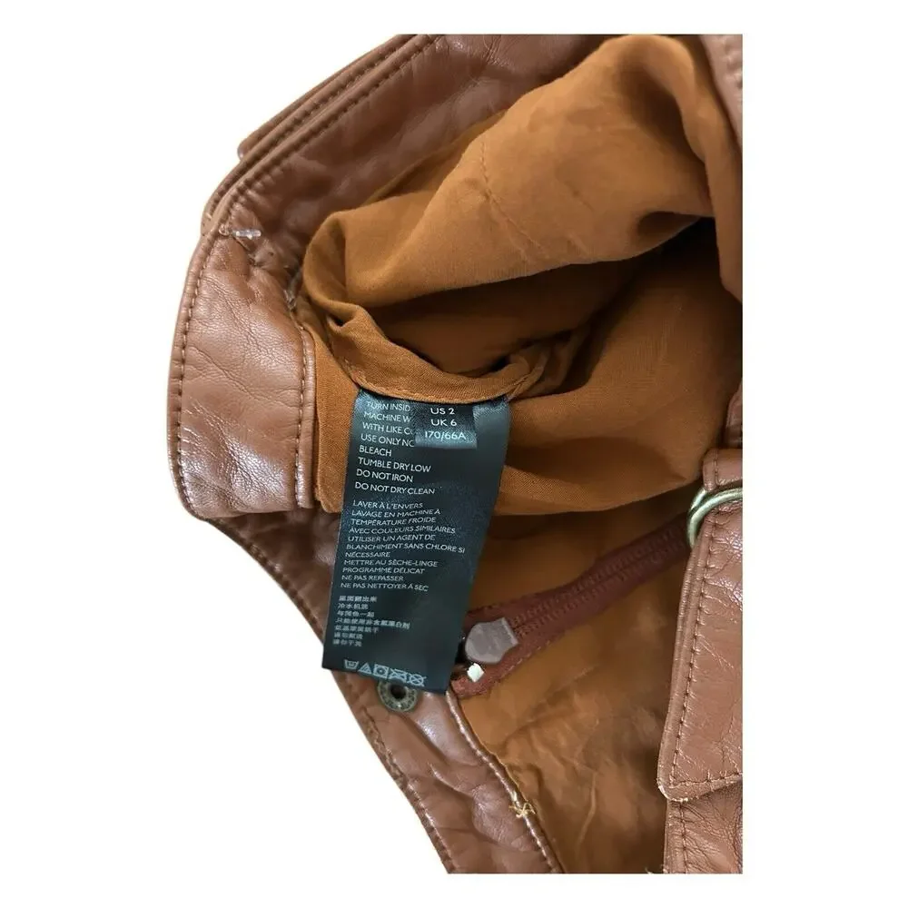 Free People Skirt‎ Women 2 Brown Mini A-Line Faux Leather Slit Belted Boho